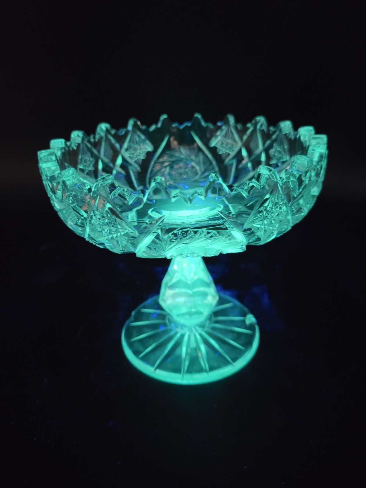 Antique ABP Cut Flass Lead Crystal Footed Candy Dish HobStars Sawtooth Compote